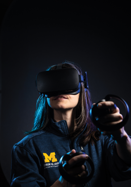 A Nursing student uses VR
